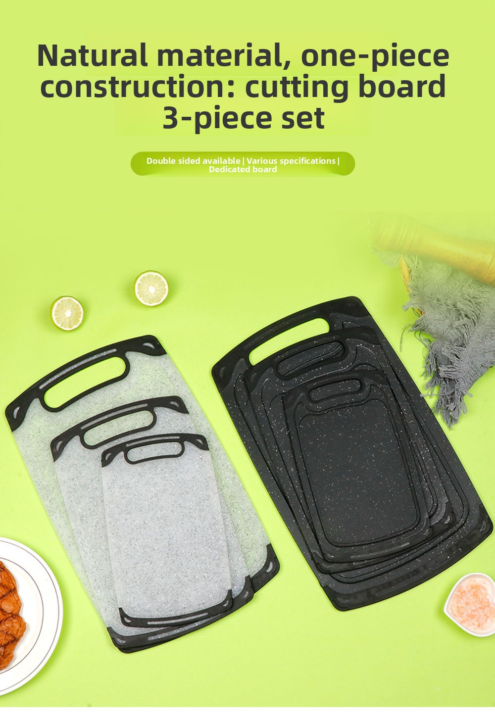 Set dasaka za sečenje od pšenične slame, pogodan za povrće i voće - Plastična daska više veličina sa protivkliznom drškom i dubokim žlebovima za sok, bezbedna za direktnu upotrebu, higijenska daska, za kućnu ili komercijalnu upotrebu