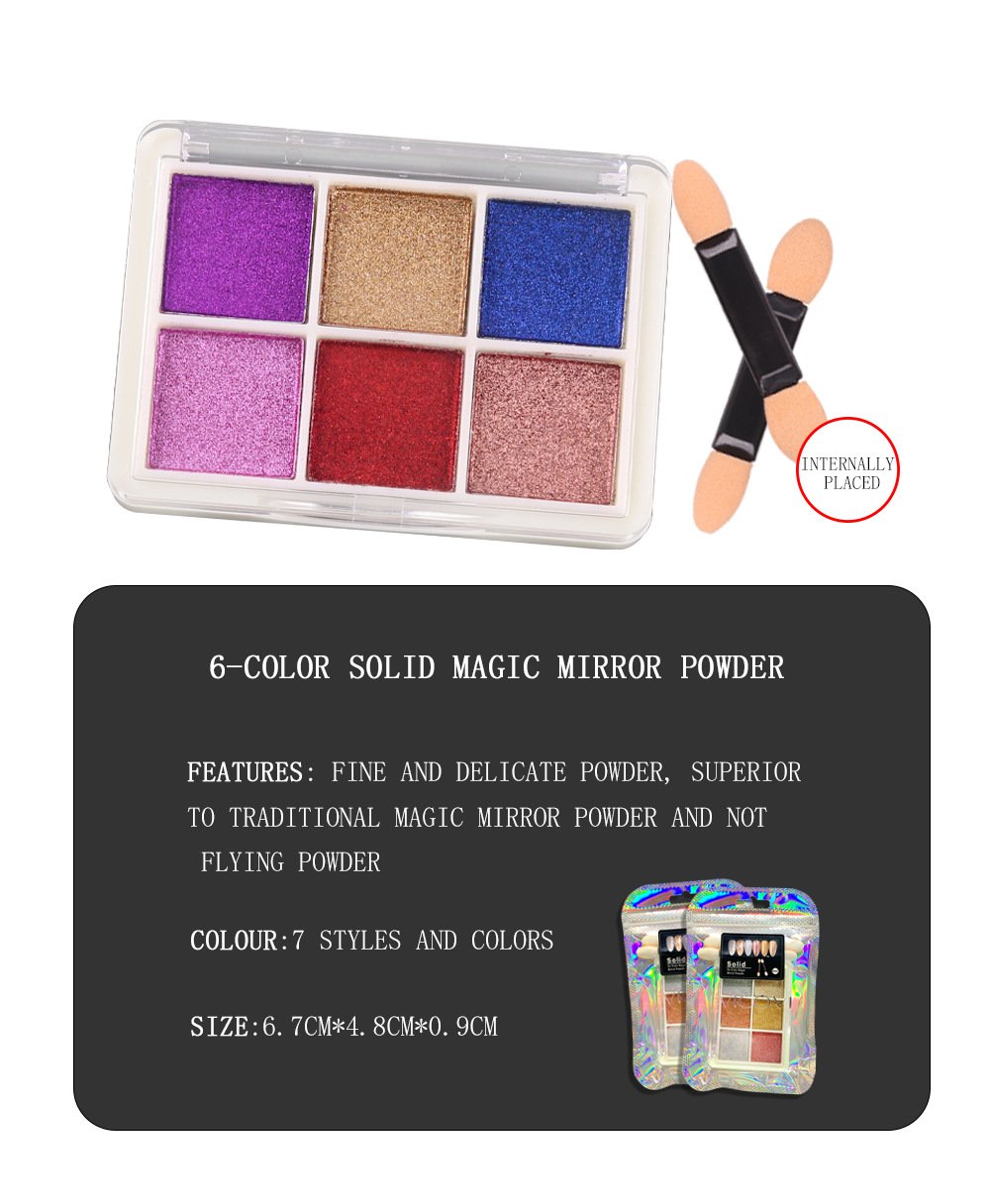 Set lakova za nokte sa šljokicama u 6 boja | Metalik čvrsti pigment u prahu za manikir, trendi Ins stil