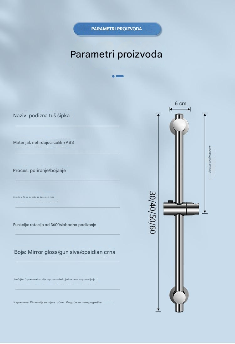 Podesivi nosač za montažu tuša od nerđajućeg čelika - Instalacija bez bušenja, rotirajući 360°, izdržljivi držač glave tuša za kupatilo sa postavljanjem bez alata, kompatibilan sa tuš glavama za kišu, moderan dizajn za jednostavnu instalaciju i održavanje (bez šrafova)