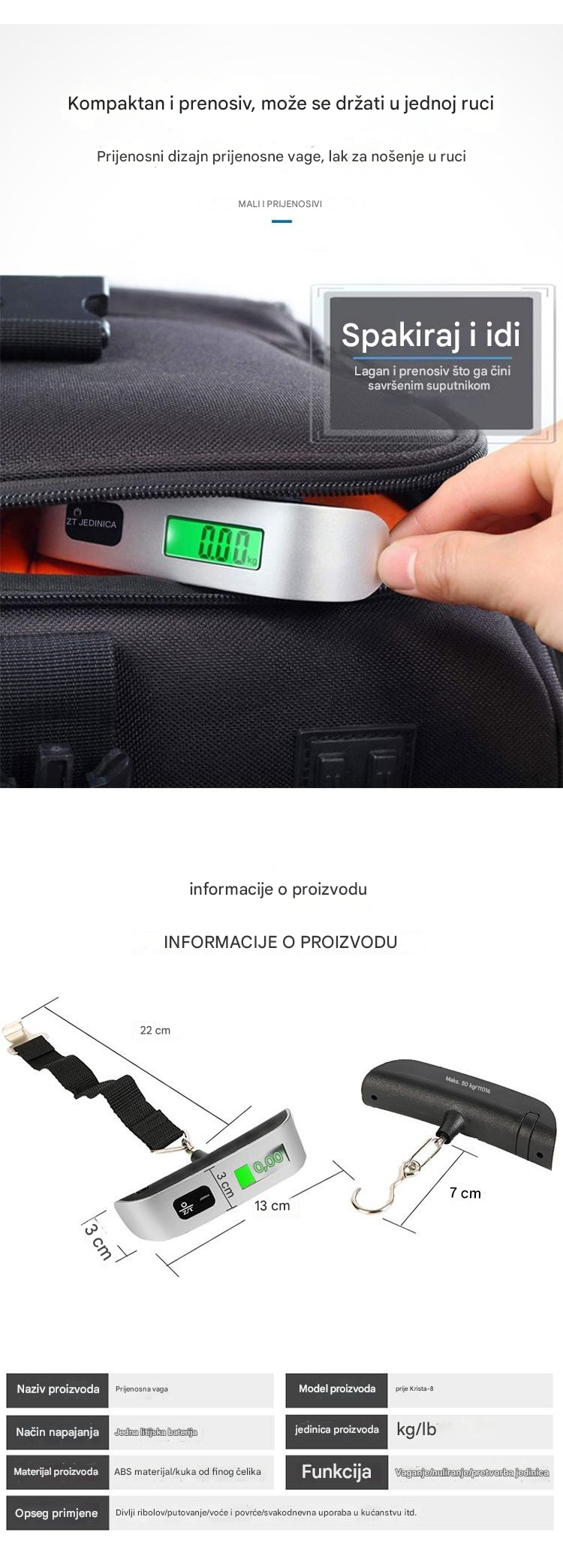 Prenosiva elektronska kuhinjska vaga za precizna merenja težine
