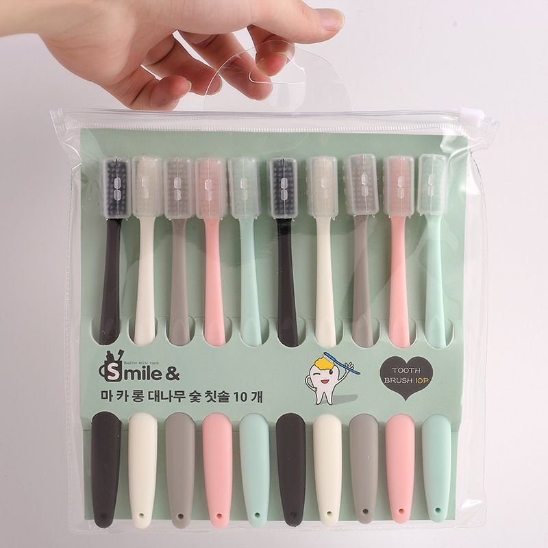 10 Prenosivih Macaron Četkica za Zube za Kućnu Upotrebu | Ultra-fine Meka, Pogodna za Odrasle Muškarce i Žene, Dizajn Male Glave, ABS Plastična Drška, Mikrofiber Vlakna