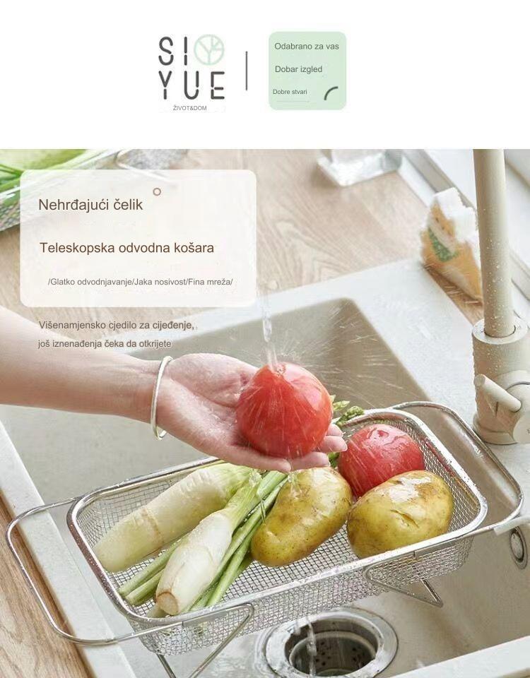 Uvlačiva korpa za odvod sudopere od nerđajućeg čelika | Bezbedna za mašinu za pranje sudova, kuhinjska polica za skladištenje koja štedi prostor