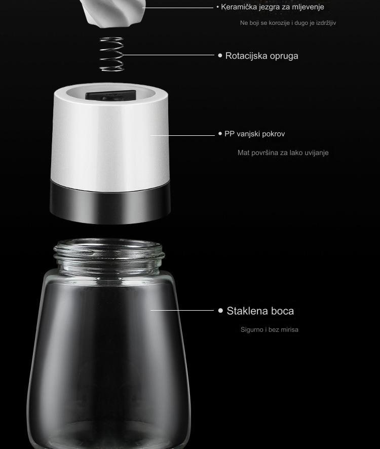 Ručni mlin za biber i so sa podesivom krupnoćom - Izdržljiv mlin za so, ručno upravljanje za sveže mlevene začine, so, biber - Kuhinjski alat za kućnu i komercijalnu upotrebu, bez /, lako za čišćenje