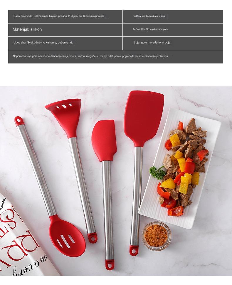 Set kuhinjskog pribora od nerđajućeg čelika sa silikonskim glavama - Izdržljiva lopatica 408 kvaliteta i kašika sa rupama, otporna na toplotu, neklizajuća drška, pogodna za pranje u mašini za sudove - Crvena boja i dizajn za prženje, serviranje, okretanje palačinki, jaja, ribe - Idealno za kućne kuvare