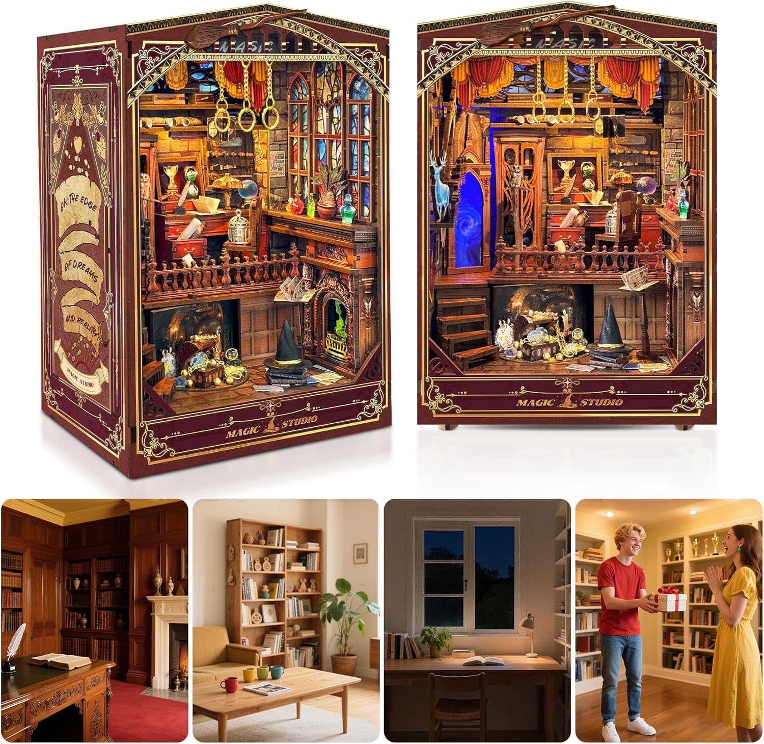 Kompleti za kutak za knjige za odrasle - Napravite svoj vlastiti minijaturni umetak za policu za knjige sa LED osvetljenjem, maštoviti kompleti za izradu knjižnog kutka, dekoracija sobe za fantazijsku tavern dioramu, savršen poklon za ljubitelje knjiga, kutak čuda i knjiga.