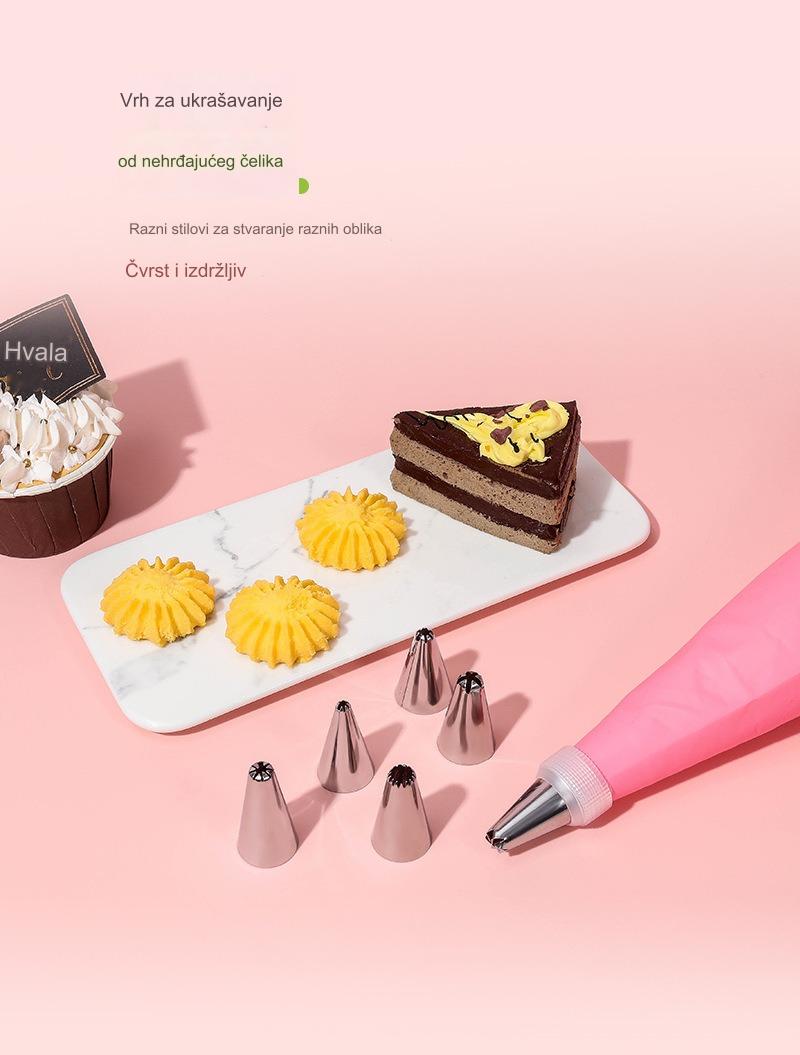 Set alata za ukrašavanje torti sa nerđajućim čeličnim nastavcima za torte, zadebljanim krpama za ukrašavanje i kremastim cvetnim nastavcima | Silikonski materijal, uključuje više nastavaka za ukrašavanje i