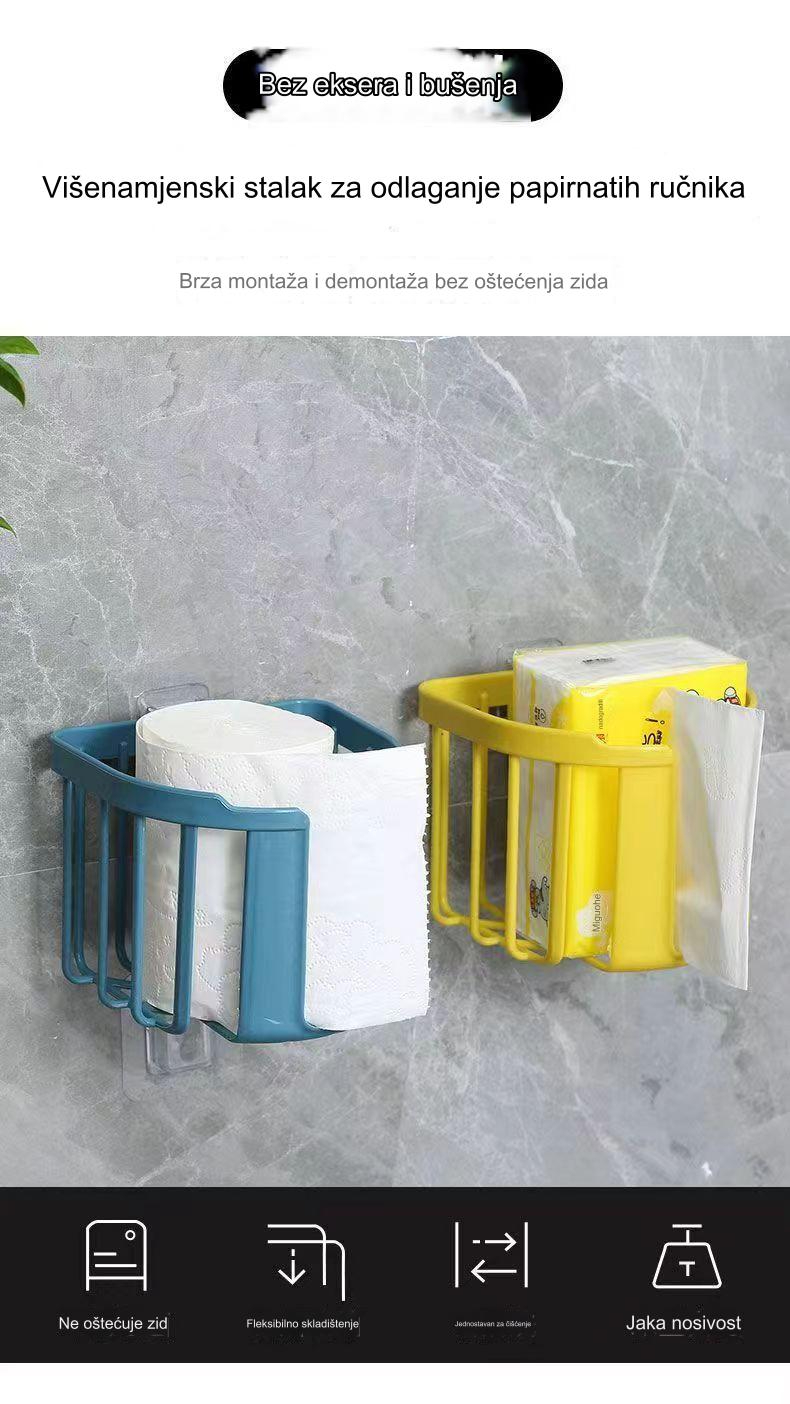 Držač toalet papira za montažu bez bušenja - Samolepljiva instalacija (bez šrafova/eksera), lako uklanjanje, lepljiva podloga, izdržljiv plastični držač za kupatilo za stanare ili javne toalete