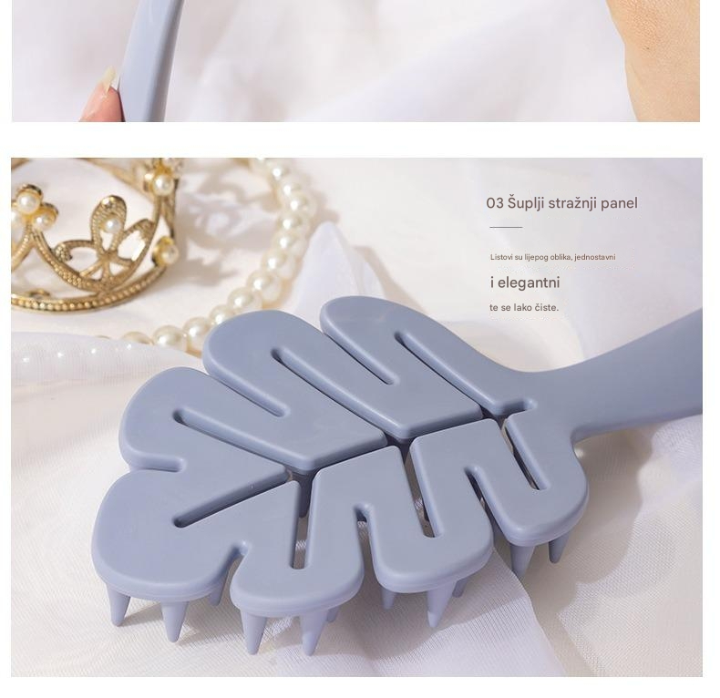 Češalj sa dugom drškom u obliku lista, šuplje čekinje, čvrste čekinje, za masažu i čišćenje, za suvo ili mokro korišćenje