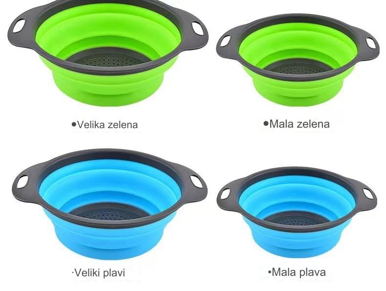 Sklopiva teleskopska korpa za pranje sa otvorima za odvod - izdržljiva sklopiva plastična korpa za sušenje posuđa, kampovanje, RV - prenosiva korpa za pranje povrća i voća koja štedi prostor (zelena/siva)