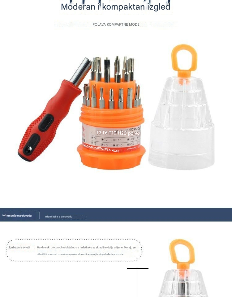 Profesionalni set magnetnih odvijača sa više vrsta vrhova (PH/Ravni/Lopatica/Torx/Heks) za popravku elektronike - Kompatibilan sa pametnim telefonima, laptopovima, TV-ima, satovima, naočarima, računarima - Izdržljiva plastična/metalna kutija za DIY