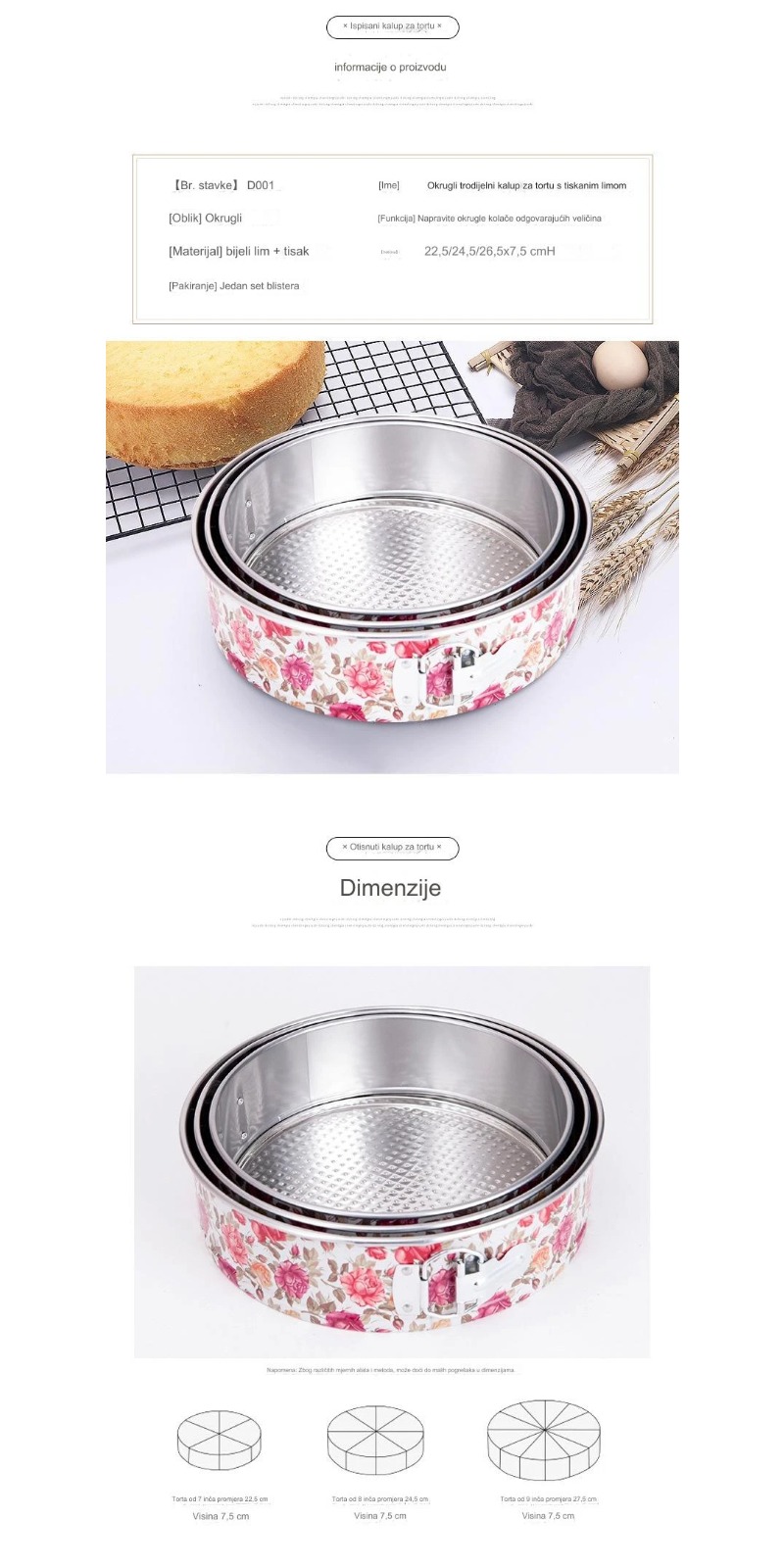 3 komada nelepljivih okruglih kalupa za torte kompatibilnih sa fritezom i rernama - okrugli kalupi sa glatkim ivicama za ravnomerno pečenje, savršeni za bundt torte, torte, anđeoske torte - izdržljivi i lako se izvlače