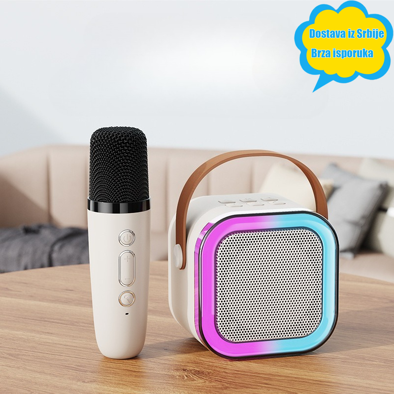 Bežični karaoke mikrofon sa glasnim zvučnikom – Prenosivi mikrofon za kućni KTV, pametne telefone/tablete/laptopove i porodično pevanje, Plug and Play pojačivač glasa (bez potrebe za spoljnim zvučnikom)