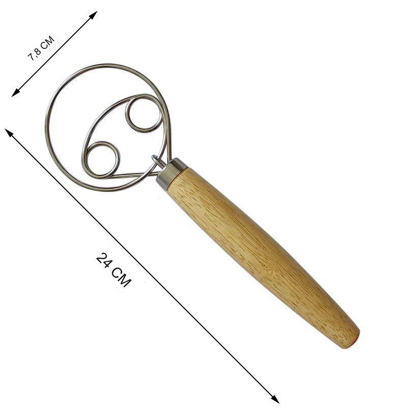 Mutilica za jaja od nerđajućeg čelika sa duplim petljama i drvenom drškom | 304 nerđajući čelik, idealna za mešanje testa i brašna