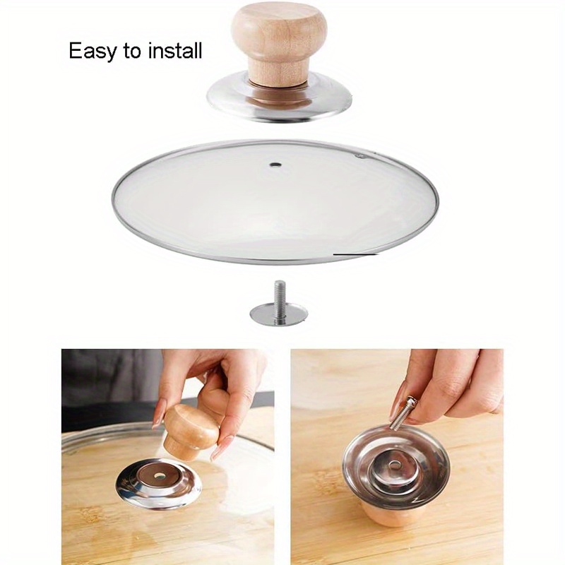 1/2 kom Drvena Ručica za Poklopac Šerpe - Drvena Ručka Otporna na Toplotu sa Bazom od Nerđajućeg Čelika, Zamena Protiv Opekotina za Šerpe & Tiganje, Prečnik 5.71Cm, Kuhinjski Pribor za Kuvanje, Zamena Poklopca za Šerpu, Ergonomski Kuhinjski Pribor, Izdržljiv Kuhinjski Predmet