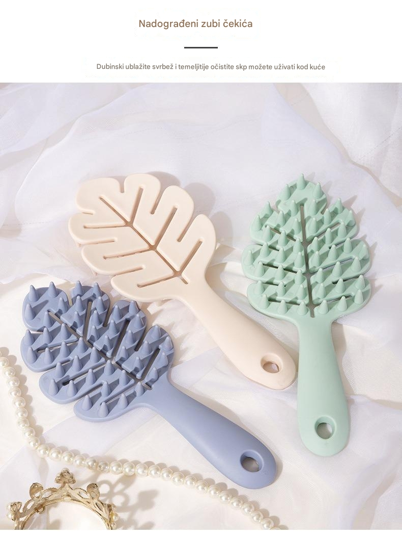 Češalj sa dugom drškom u obliku lista, šuplje čekinje, čvrste čekinje, za masažu i čišćenje, za suvo ili mokro korišćenje