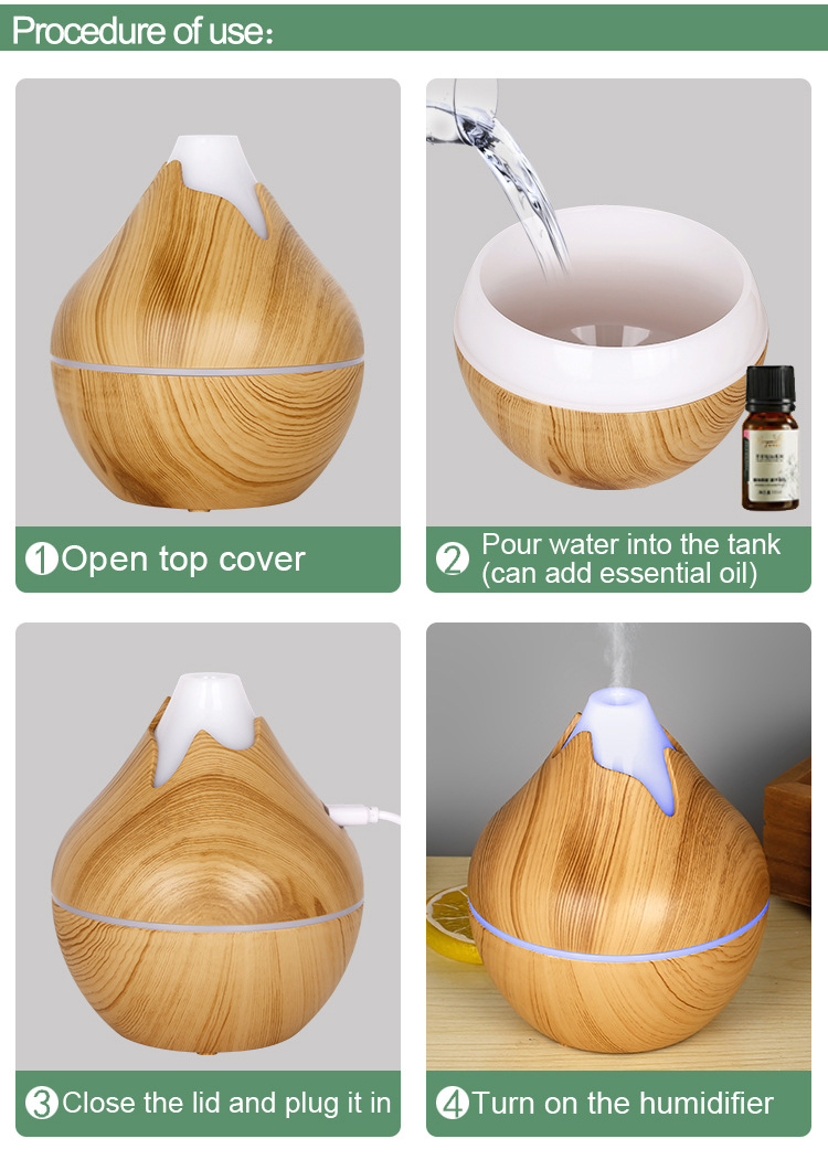 Ultrazvučni aroma difuzor velikog kapaciteta sa teksturom drveta, difuzor esencijalnih ulja, ovlaživač vazduha sa aromom, ultrazvučni ovlaživač, pogodan za esencijalna ulja, ima tajmer, automatsko isključivanje kada je završena voda, sedam-boja LED svetla i napajanje preko USB-a