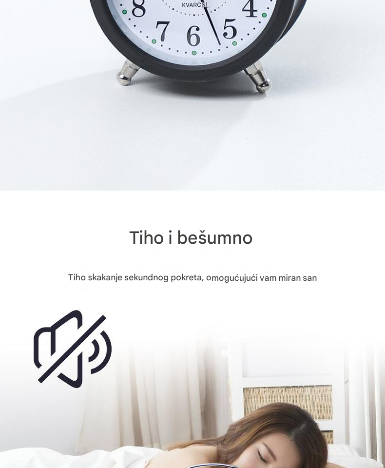 Kreativni metalni budilnik sa tihim noćnim svetlom za decu i učenike, moderan i klasičan noćni stočić