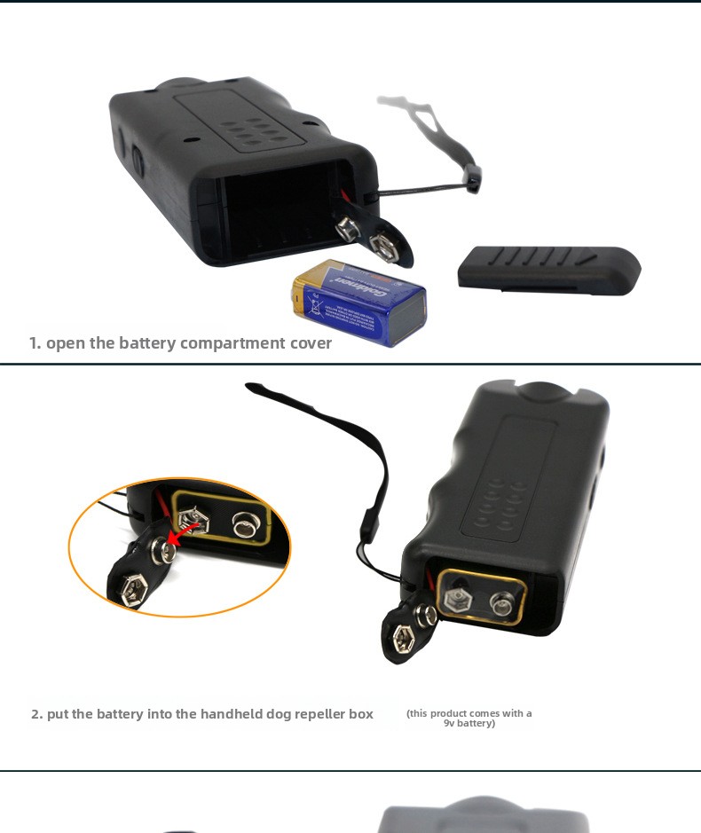 Prenosivi ručni mini punjivi trenažer za kućne ljubimce sa dvostrukim snažnim uređajem za odvraćanje pasa, dizajniran da zaustavi lajanje uz pomoć tehnologije zvučnih talasa, u crnoj boji