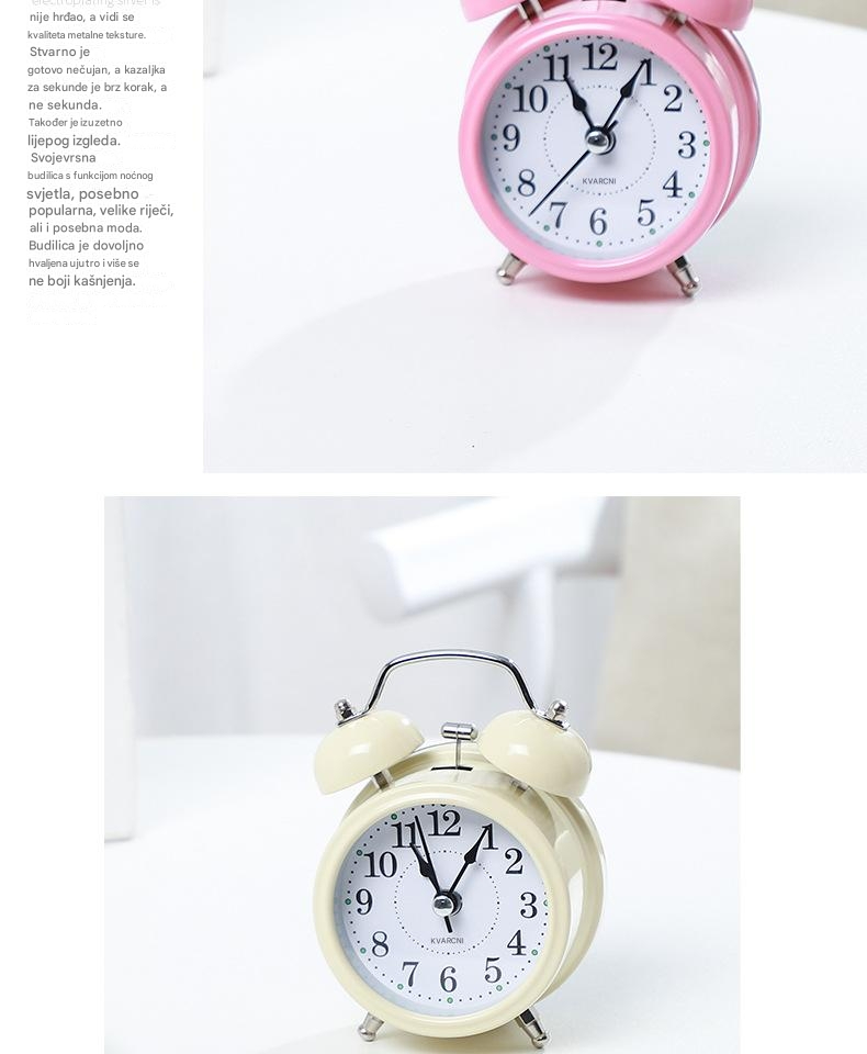 Kreativni metalni budilnik sa tihim noćnim svetlom za decu i učenike, moderan i klasičan noćni stočić