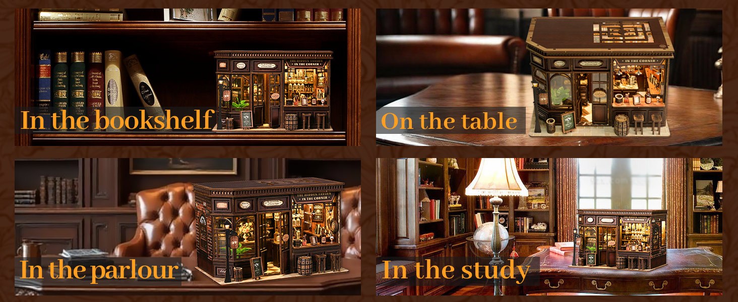 Kompleti za kutak za knjige za odrasle - Napravite svoj vlastiti minijaturni umetak za policu za knjige sa LED osvetljenjem, maštoviti kompleti za izradu knjižnog kutka, dekoracija sobe za fantazijsku tavern dioramu, savršen poklon za ljubitelje knjiga, kutak čuda i knjiga.