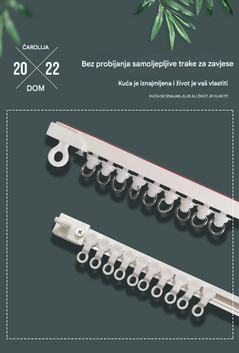 Prozorska šina bez bušenja | Samolepljiva, bešumna, materijal od cedra, sistem šina za zavese u ekletičnom stilu