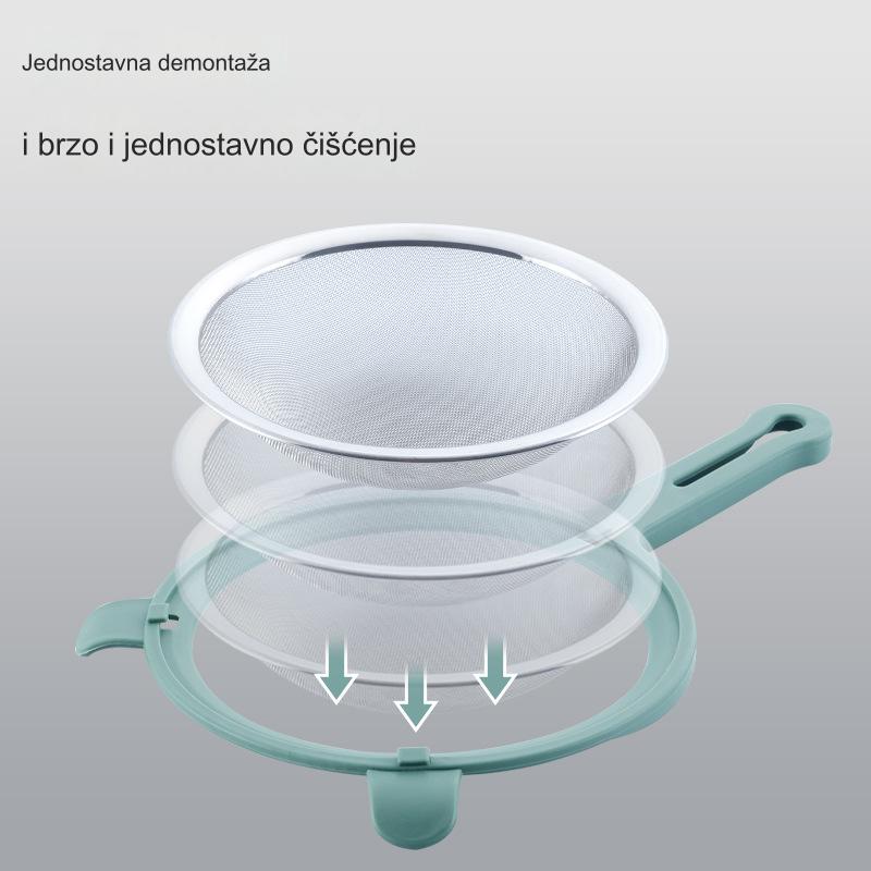 Nehrđajući Čelični Cediljka za Sojino Mleko sa Plastičnom Drškom - Fina Mrežasta Cediljka za Sojino Mleko, Skutu, Supu, Rezance - Čvrsta Drška za Lako Cedenje - Izdržljiv i Higijenski Filter za Kućnu i Restoransku Upotrebu