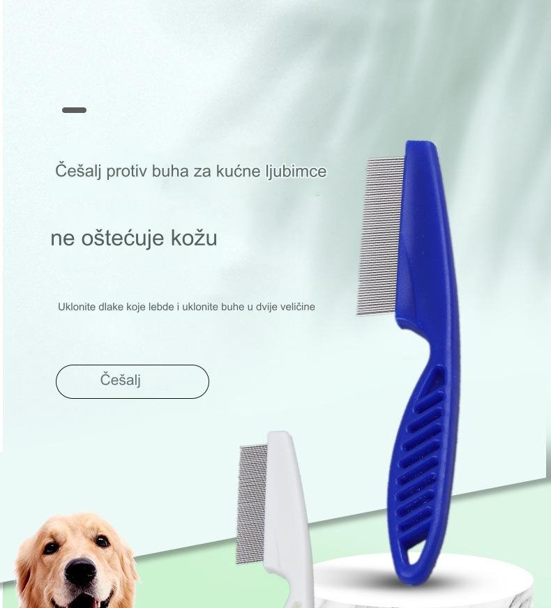 Profesionalni češalj za pse za uklanjanje buva i krpelja sa čeličnim iglama koje se ne zapetljavaju & gumiranom drškom koja ne klizi - Snažan ubica parazita, za osetljive svetlo bež, štenad & pse