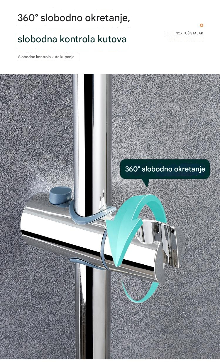 304 Šipka za tuš od nerđajućeg čelika, zidna klizna šipka za kupatilo sa podesivim držačem glave tuša i deljenim nosačem za tuš