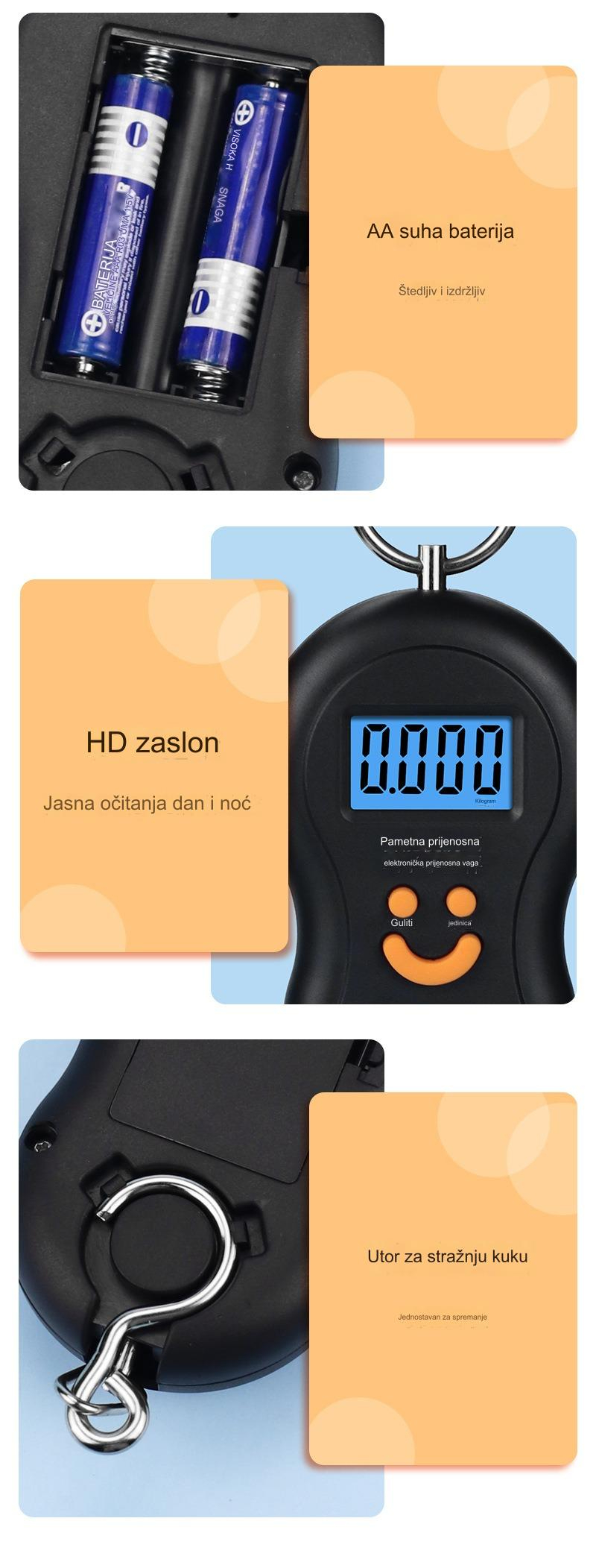 50kg/110lbs Digitalna Ručna Elektronska Vaga sa Kukom - Prenosiva Kuhinjska Vaga sa LCD Ekranom, Funkcijom Tare & Zadržavanje, Konverzija Jedinica (kg/lbs/oz/g/ml), Napajanje na Baterije (Baterije Nisu Uključene) za Kuću, Putovanja, Kampovanje, Prtljag, Namirnice