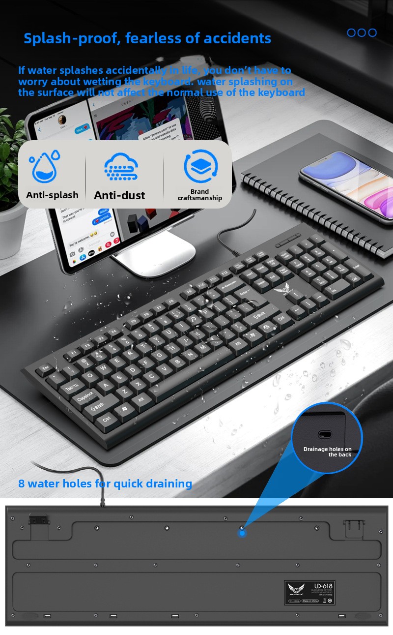 Uska Žična USB Tastatura za Poslovnu Kancelariju Kućnu Upotrebu Kompatibilna sa Desktop PC računarima, Ergonomski Dizajnirana Tastatura, Račuka Tastatura, Kompaktna Tastatura, Elegantan Dizajn, Izdržljive Tipke, Čvrsta Konstrukcija, USB Tipkanje