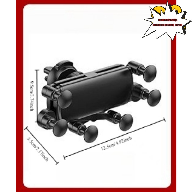 Držač za telefon na ventilaciji automobila - Montiranje preko instrument table sa podesivom rukom i kopče poput usisne čaše, Simpatičan nosač u obliku drške /Navi, pametni telefoni, pozivi bez upotrebe ruku - Instalacija bez bušenja (Plastika, kompatibilno s većinom vozila)