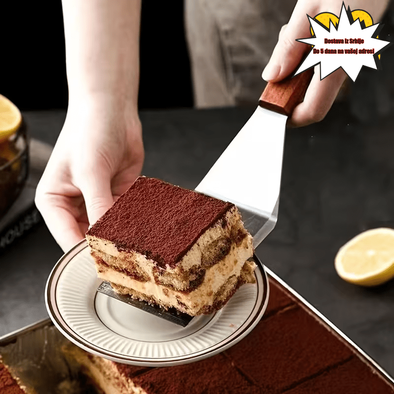 1 komad drvena drška, nehrđajući čelični špatula, otporna na toplotu, višenamenska kuhinjska špatula za odrezak, tortu, kuhinjski pribor