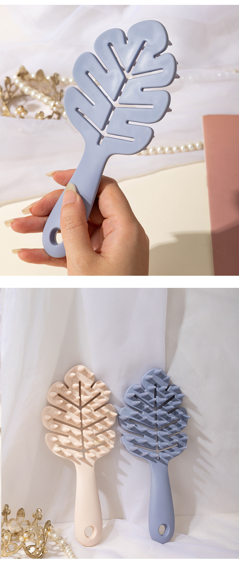 Češalj sa dugom drškom u obliku lista, šuplje čekinje, čvrste čekinje, za masažu i čišćenje, za suvo ili mokro korišćenje