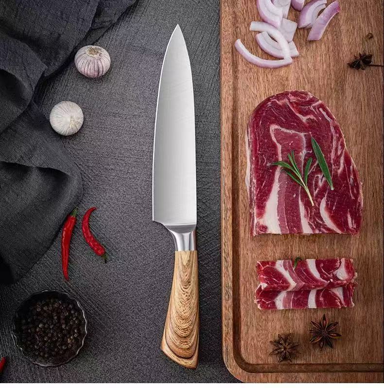 Set od 5 noževa, Set kuhinjskih noževa od visokougljeničnog nehrđajućeg čelika, Ultra oštar set sa blokom za noževe