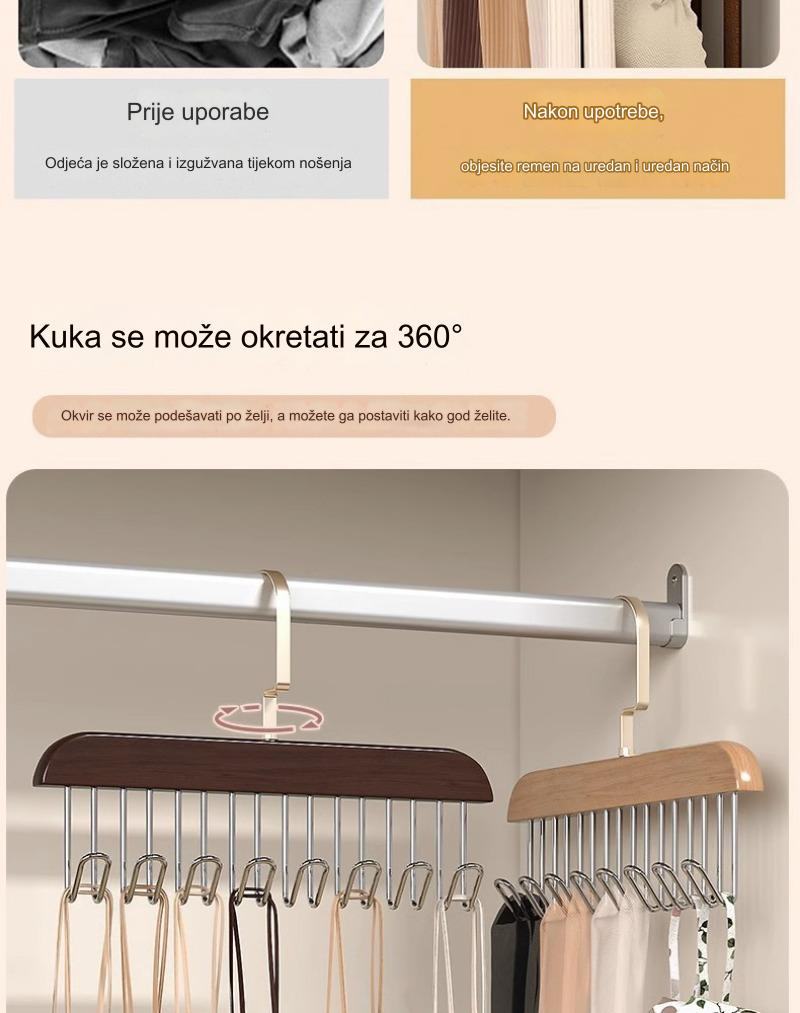 Moderan Držač od Pravog Drveta sa Osam Kukica | Svestrano Skladištenje za Donje Rublje, Kaiševe, Prsluke, Šalove i Čarape