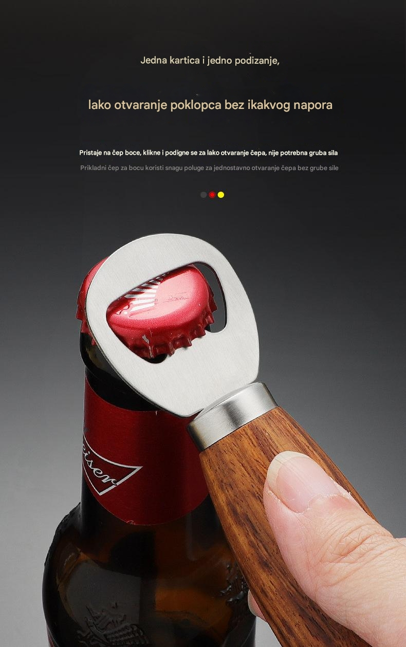 Vertikalni otvarač za vinske čepove i flaše od nerđajućeg čelika i punog drveta - Elegantna ružičasto zlatna završnica, višenamenski otvarač za čepove sa polugom, izdržljiv dizajn otporan na rđu za vino, pivo, šampanjac - Idealan za kuću, restorane, barove