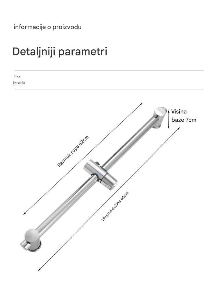 304 Šipka za tuš od nerđajućeg čelika, zidna klizna šipka za kupatilo sa podesivim držačem glave tuša i deljenim nosačem za tuš