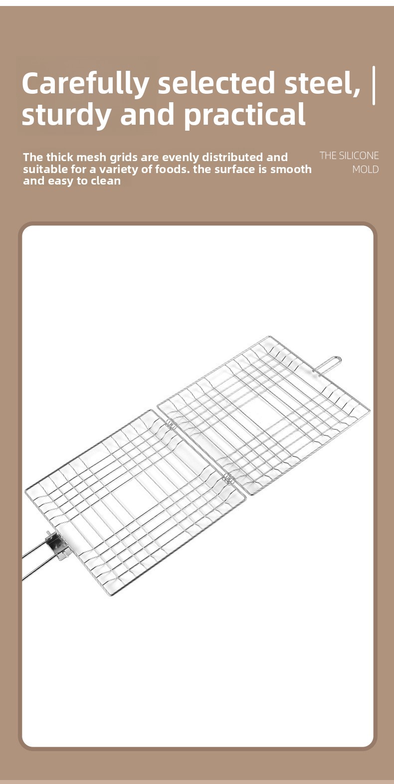 1 komad sklopivog, čvrstog roštilja sa velikim kapacitetom, idealnog za pečenje piletine, sa nelepljivom ručkom, kuhinjski roštilj
