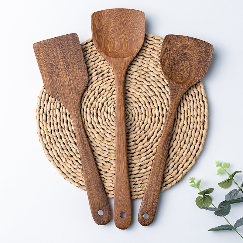 Drvena lopatica i kašika za supu - Dugačka drška za prženje sa drvetom, nelepljiva za tiganje, kašika za pirinač, supu, curry, prženje - Izdržljiva i praktična (Kompatibilna sa indukcionim štednjacima)