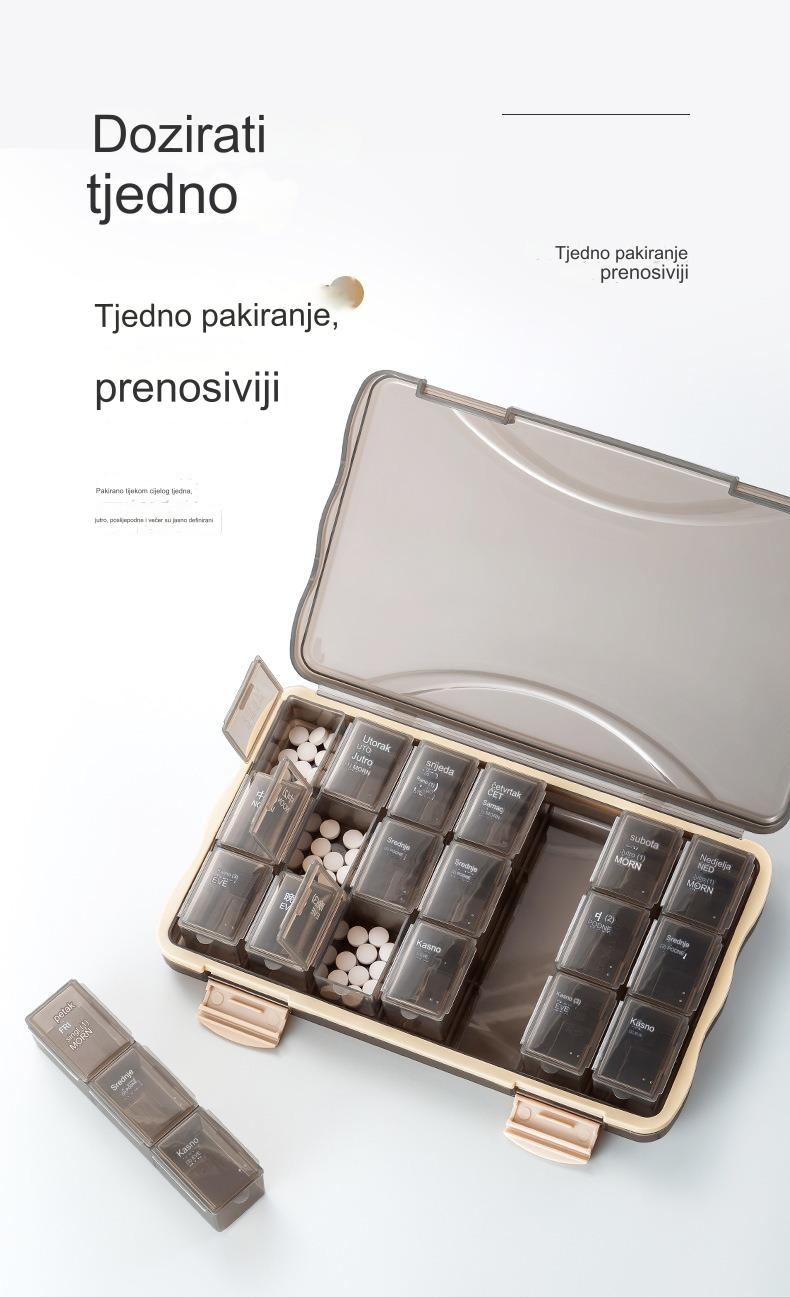 Jednosedmična prenosiva kutija za lekove, višebojna kutija za klasifikaciju, 21 i 28 pregradnih PP plastičnih kutija