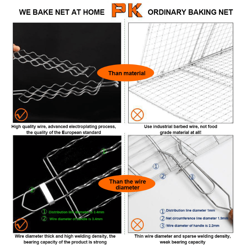 Roštilj za kobasice od nerđajućeg čelika sa drvenom drškom - Dizajniran da bude neprijanjajući i lak za oslobađanje, sa čvrstom metalnom konstrukcijom idealan za kampovanje na otvorenom i roštiljanje, savršen za pečenje kobasica, za kuvanje u kampovanju