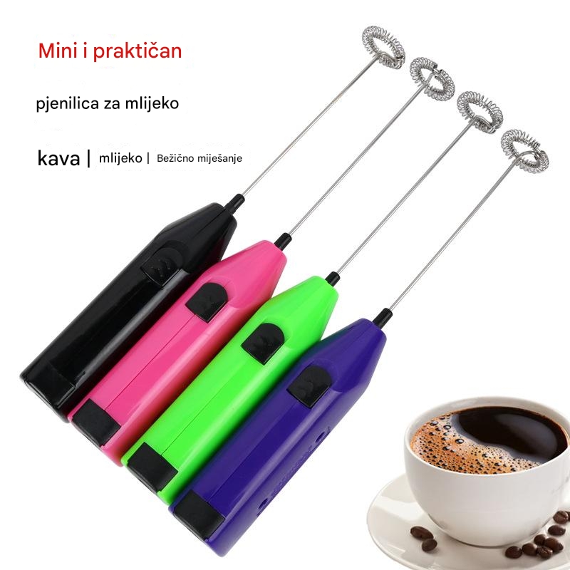 3-u-1 Ručni Električni Mikser za Kafu, Jaja i Penu od Mleka - /Priključak - Mućkalica sa Plastičnim Mućkalom, /Električni Pogon, Prenosiv za Latte Art, Beze, Majonezu - Idealno za Kućnu i Putnu Upotrebu (Izdržljiv i Lako se Čisti)
