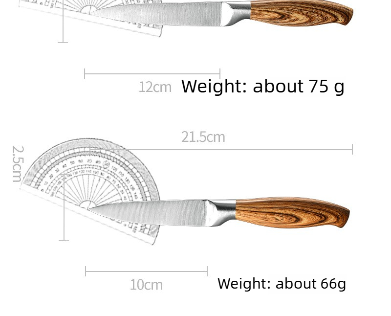 Set kuhinjskih noževa 4 komada, vrhunski oštri | Sečiva od visokougljeničnog nerđajućeg čelika, drvene drške, idealni za sečenje voća i povrća
