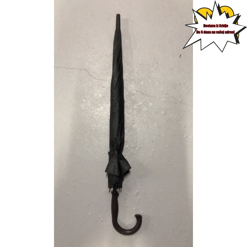 1 kom Klasični Crni Kišobran sa Dugom Drškom | Jednobojna Zakrivljena Drška, Za Sve Vremenske Uslove, Neophodan za Poslovna Putovanja, Kiša za Svakodnevno Putovanje, Pongee 210T, 8 Rebara, Čelični Ram