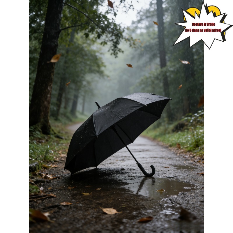 1 kom Klasični Crni Kišobran sa Dugom Drškom | Jednobojna Zakrivljena Drška, Za Sve Vremenske Uslove, Neophodan za Poslovna Putovanja, Kiša za Svakodnevno Putovanje, Pongee 210T, 8 Rebara, Čelični Ram