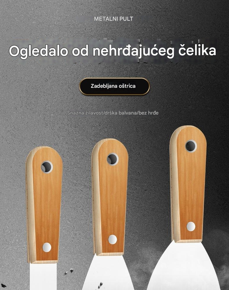 Čelična špachtla za teške uslove sa čvrstom drvenom drškom - Široka oštrica za špakt, gips, popravku gips-kartona i postavljanje/skidanje tapeta - Profesionalna konstrukcija za DIY i profesionalnu upotrebu