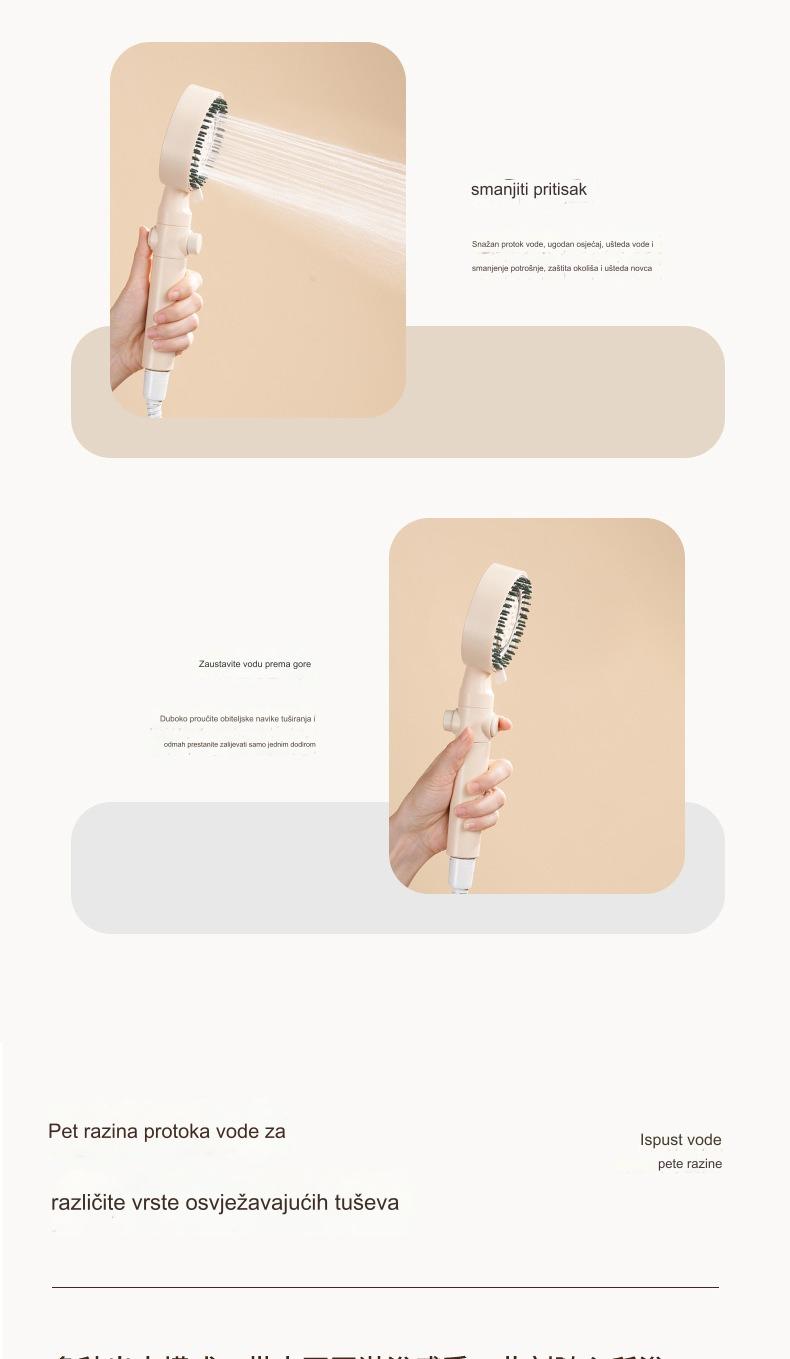 Tuš glava sa 5 brzina i ručnim prskalicom - Izdržljiv ABS sistem za kišni tuš, montaža na plafon/kupatilo, podesivi kišni tuš za moderne kupatila (kompatibilan sa standardnim priključcima za slavinu)