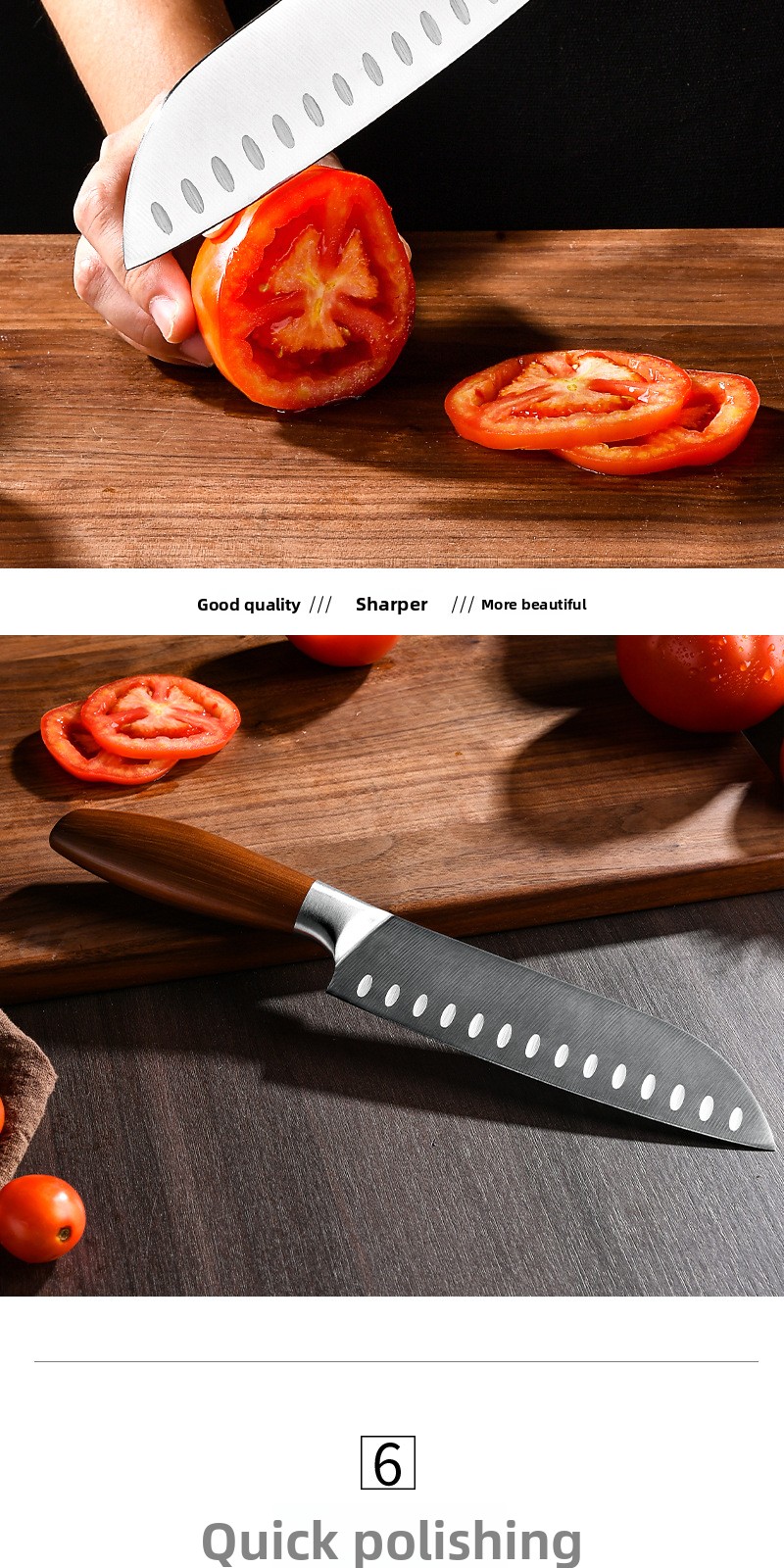 Set kuhinjskih noževa 4 komada, vrhunski oštri | Sečiva od visokougljeničnog nerđajućeg čelika, drvene drške, idealni za sečenje voća i povrća