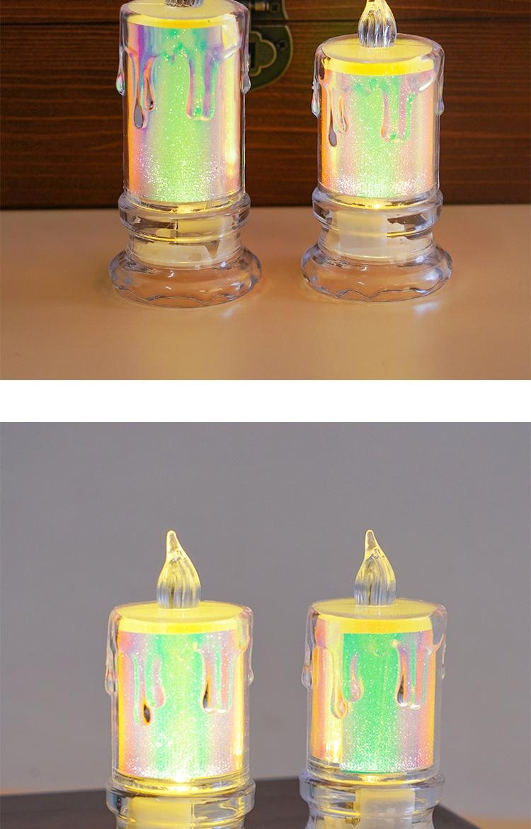 Transparentna elektronska sveća sa plačućom zvezdanim duginim efektom i kristalnom lampom za čaj - Realističan efekat plamena, PS brušena stona kristalna svetiljka za dekoraciju, žurke, venčanja (Bez opasnosti od pravog plamena)
