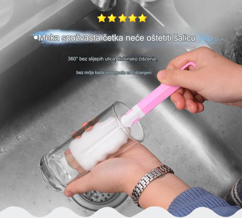 Četka za Termos i Flaše sa Dugom Drškom i Skidajućom Spužvom - Četka za Dubinsko Čišćenje Pogodna za Termose, Flaše za Vodu, Tegle, Vaze - Za Komercijalnu i Kućnu Upotrebu
